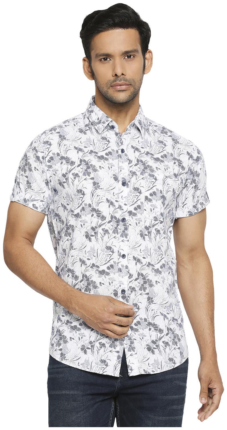 

Mufti Men White Floral Slim Fit Casual Shirt