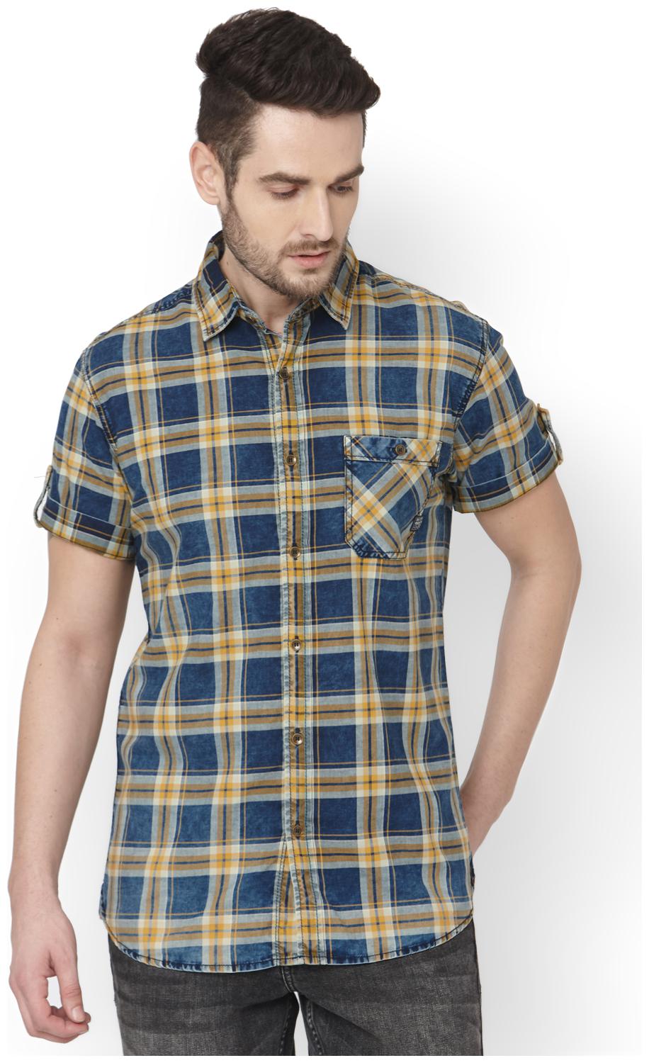 

Mufti Men Blue Checked Slim Fit Casual Shirt