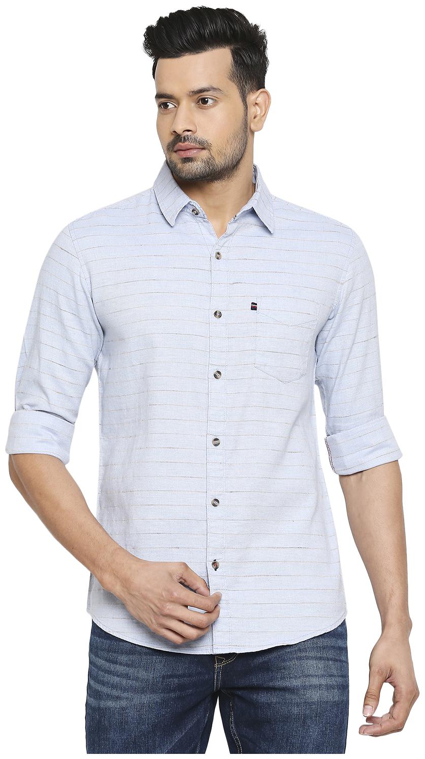 

Mufti Men Blue Horizontal Stripes Slim Fit Casual Shirt