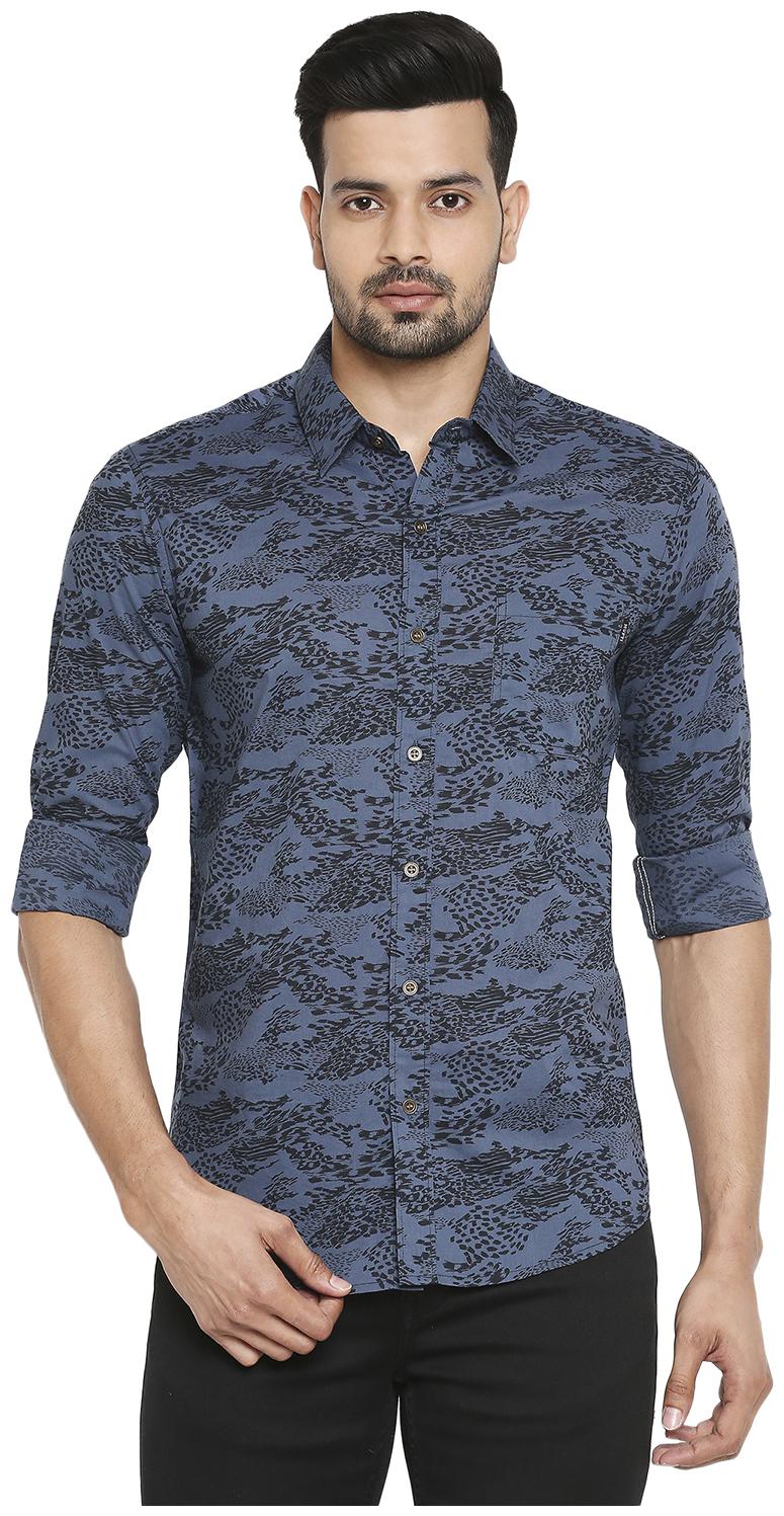 

Mufti Men Navy Blue Printed Slim Fit Casual Shirt