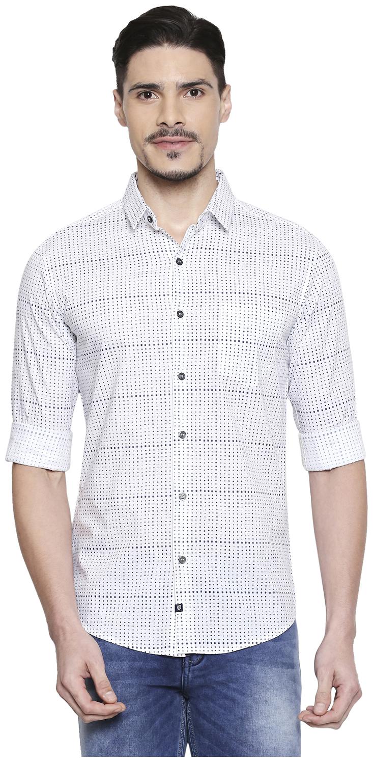 

Mufti Men White Polka Dots Slim Fit Casual Shirt