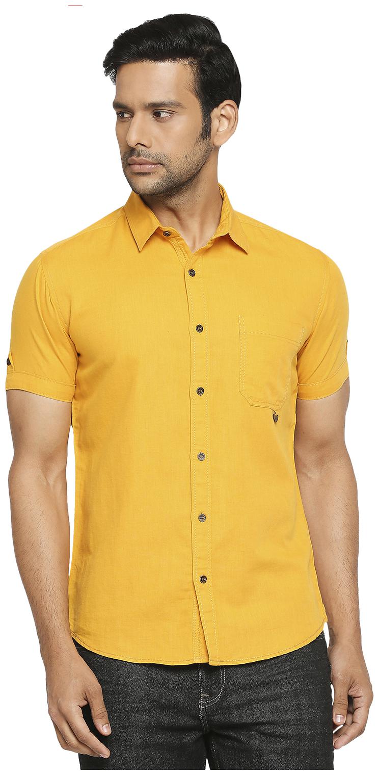 

Mufti Men Yellow Solid Slim Fit Casual Shirt
