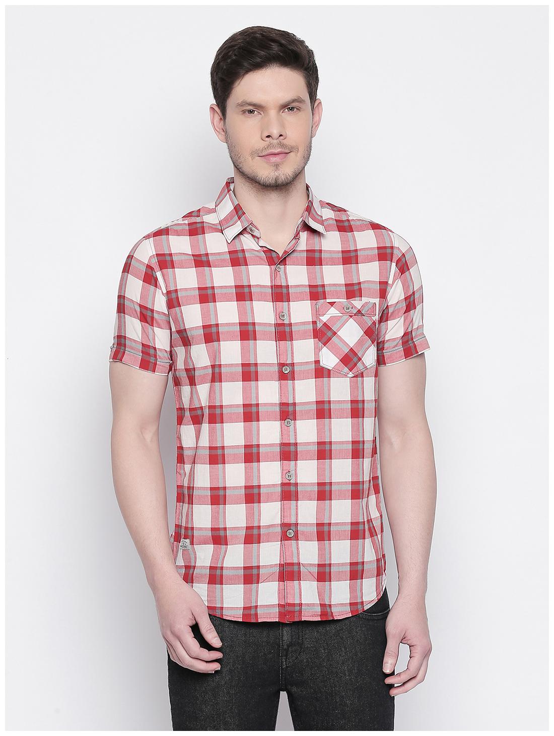 

Mufti Men White Red Checked Slim Fit Casual Shirt