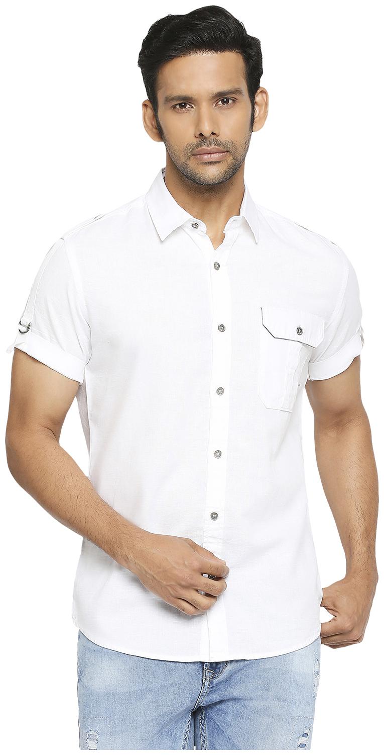 

Mufti Men White Solid Slim Fit Casual Shirt