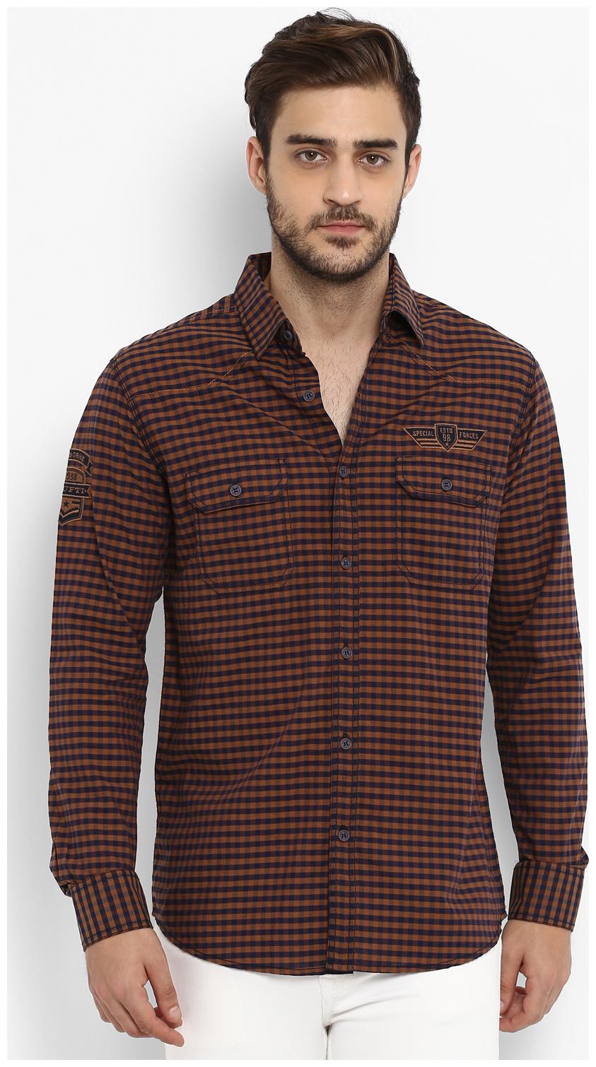 

Mufti Men Brown Checked Slim Fit Casual Shirt