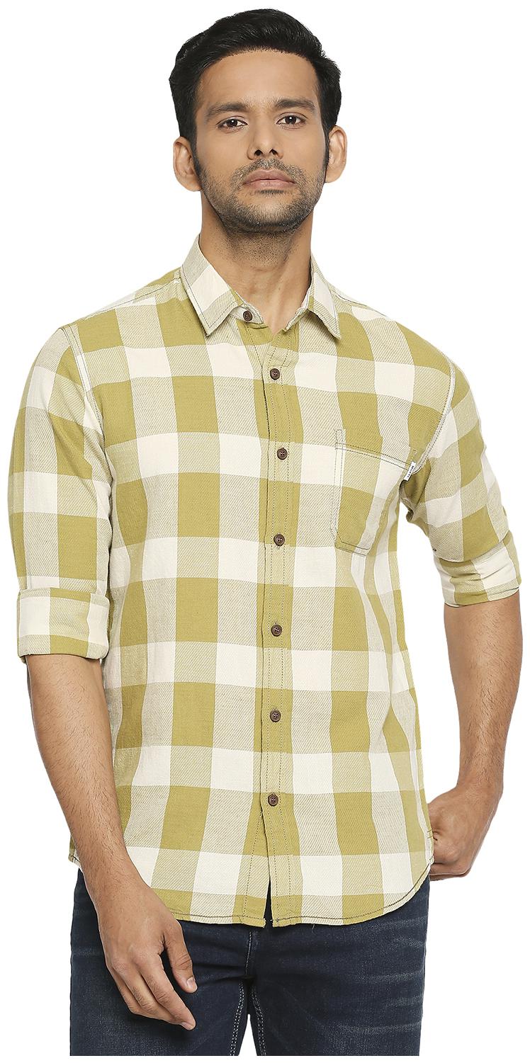 

Mufti Men Beige Checked Slim Fit Casual Shirt