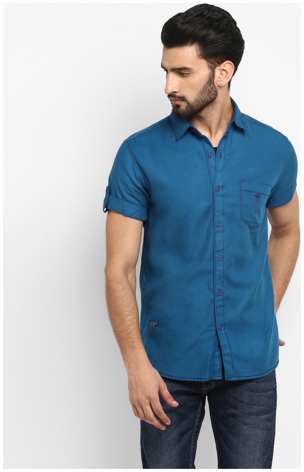 

Mufti Men Blue Solid Slim Fit Casual Shirt