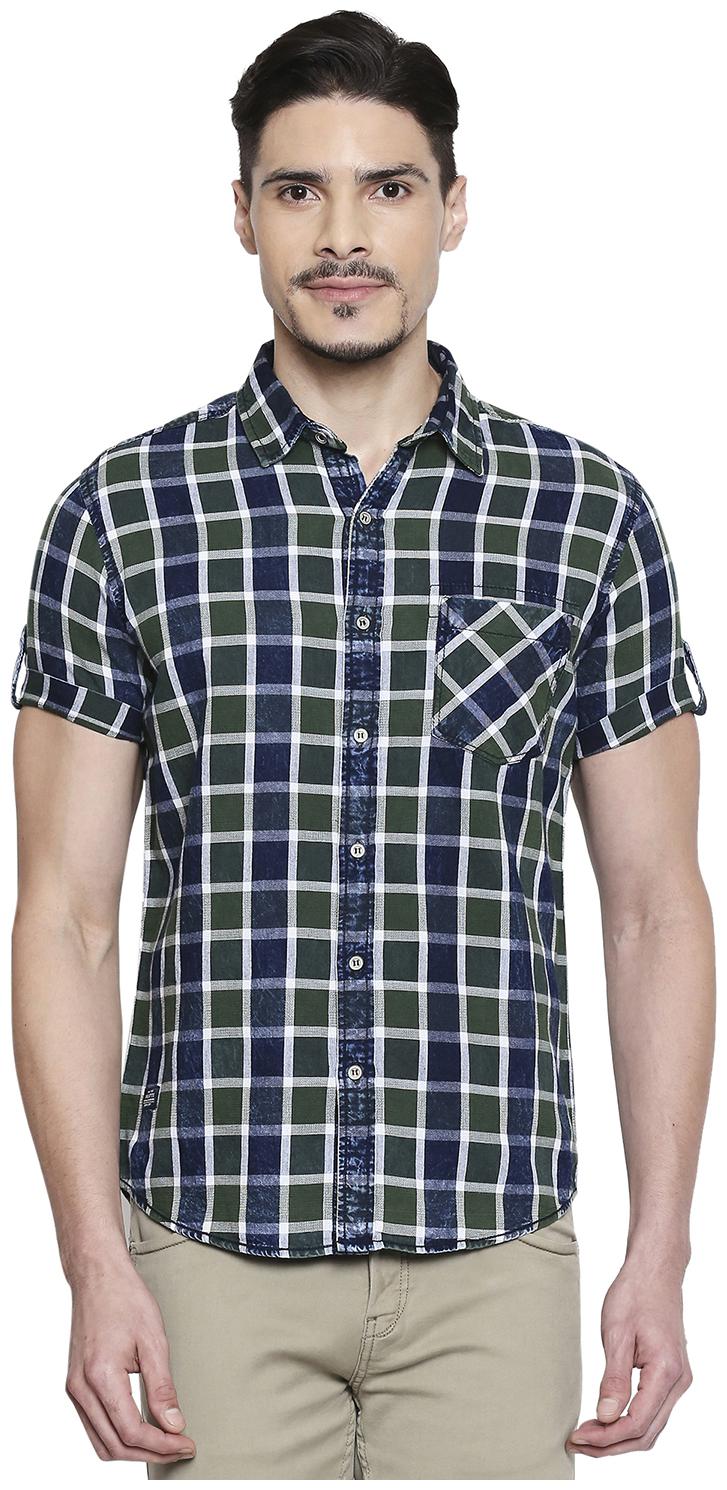 

Mufti Men Green Blue Checked Slim Fit Casual Shirt
