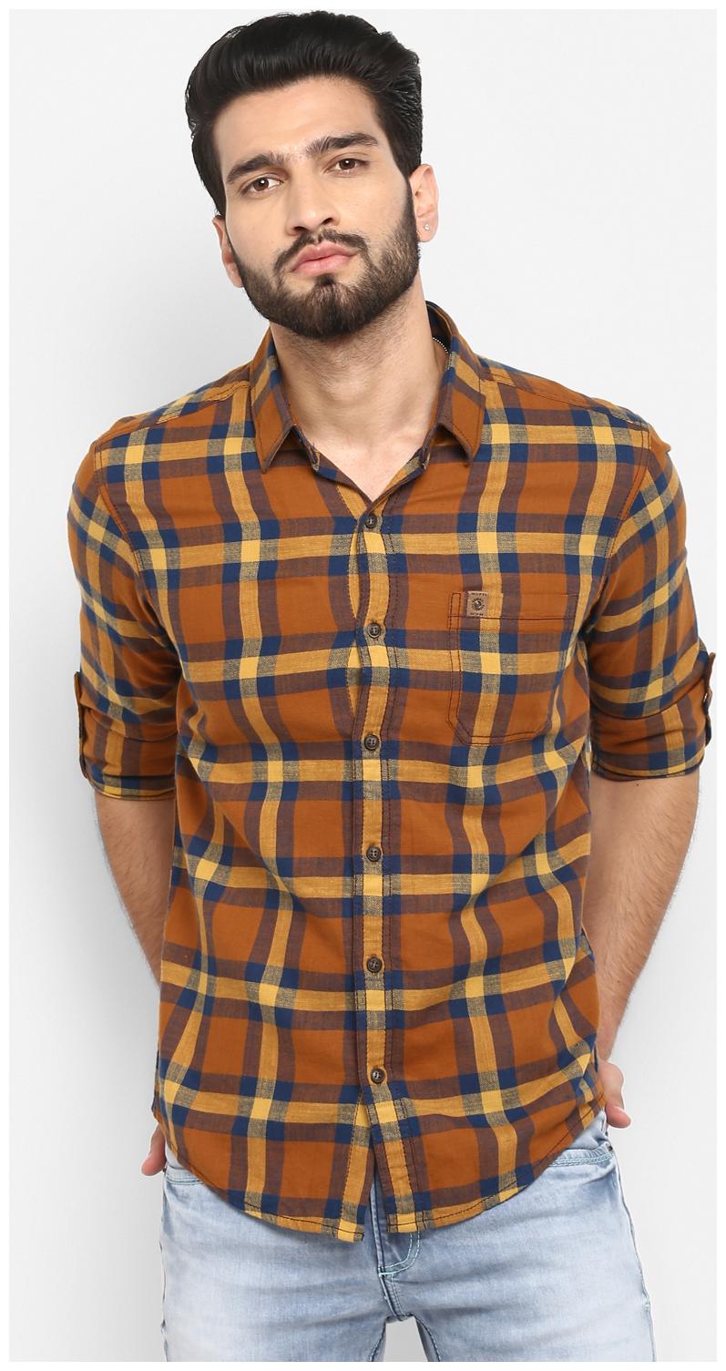 

Mufti Men Brown Checked Slim Fit Casual Shirt