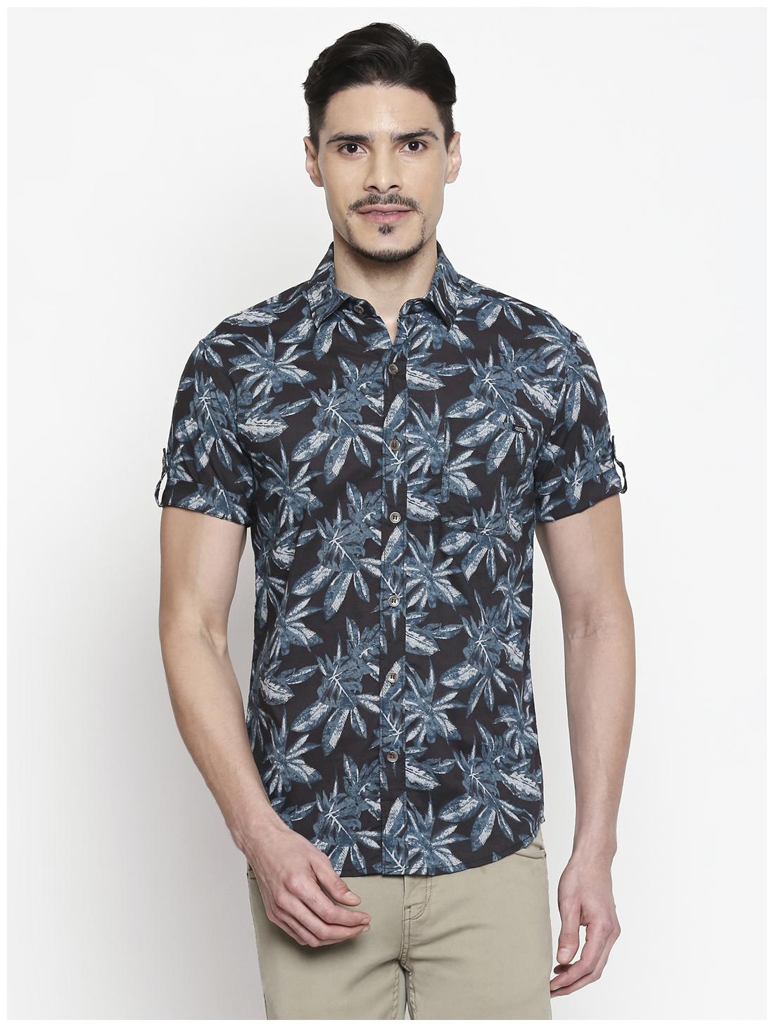 

Mufti Men Grey Floral Slim Fit Casual Shirt