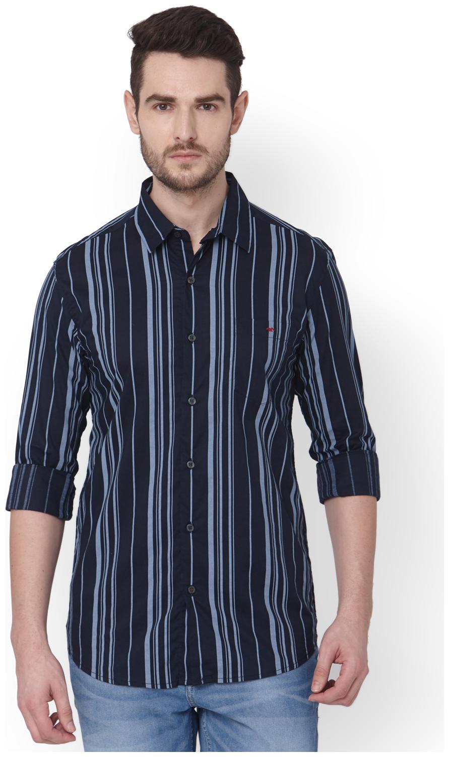 

Mufti Cotton Striped Navy Blue Color Casual Shirt For Men
