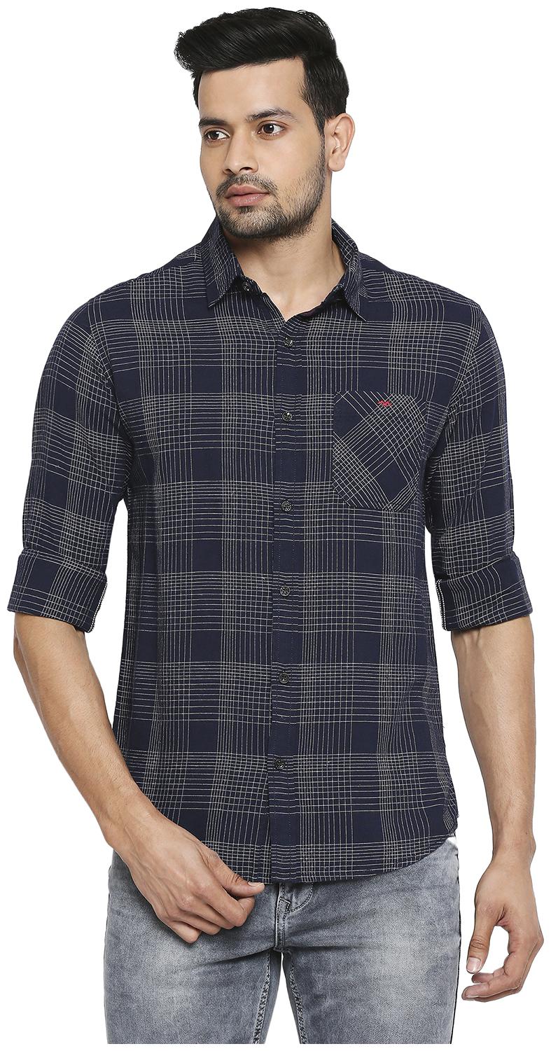 

Mufti Men Navy Blue Checked Slim Fit Casual Shirt