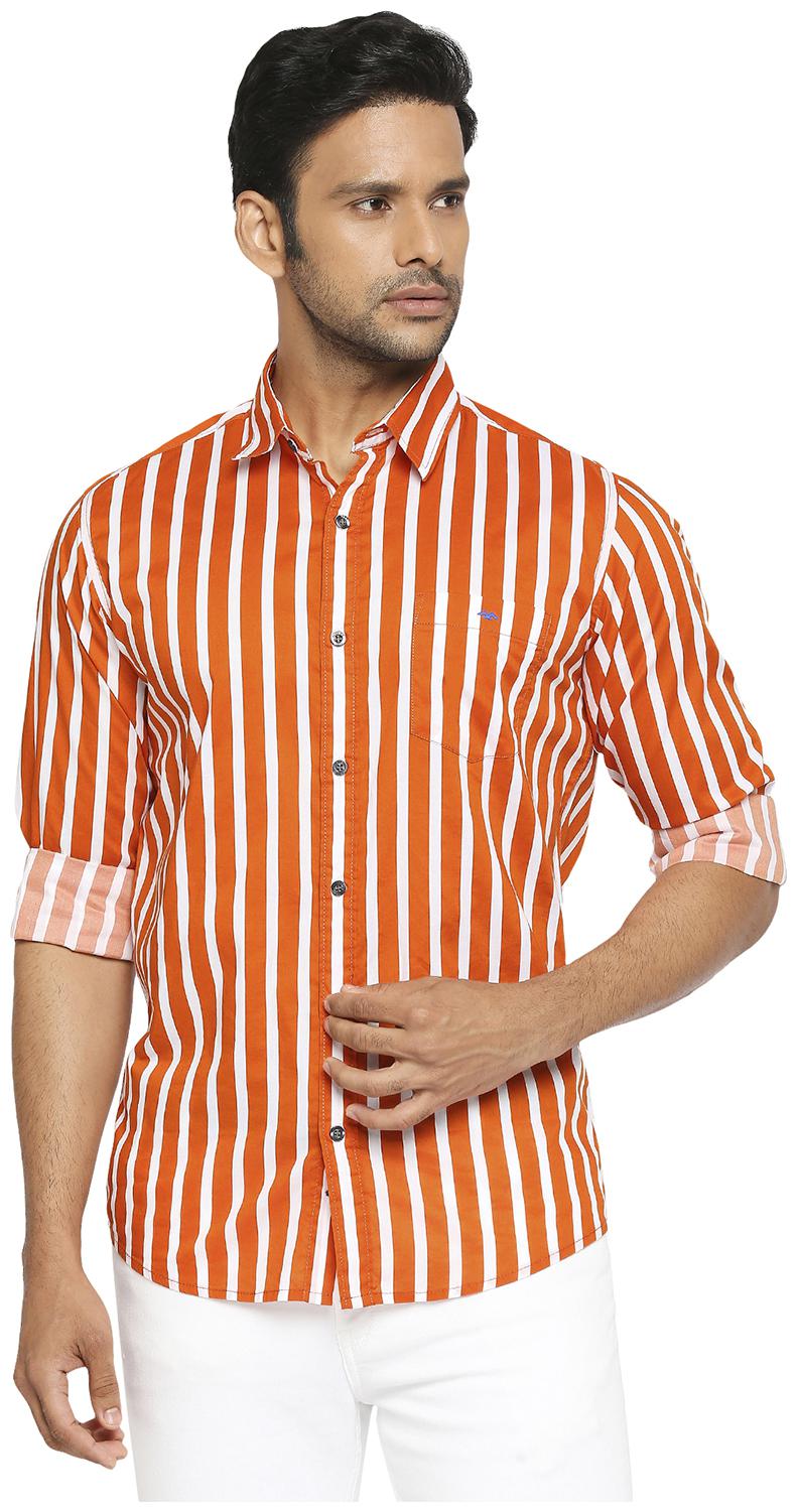 

Mufti Men Orange Vertical Stripes Slim Fit Casual Shirt