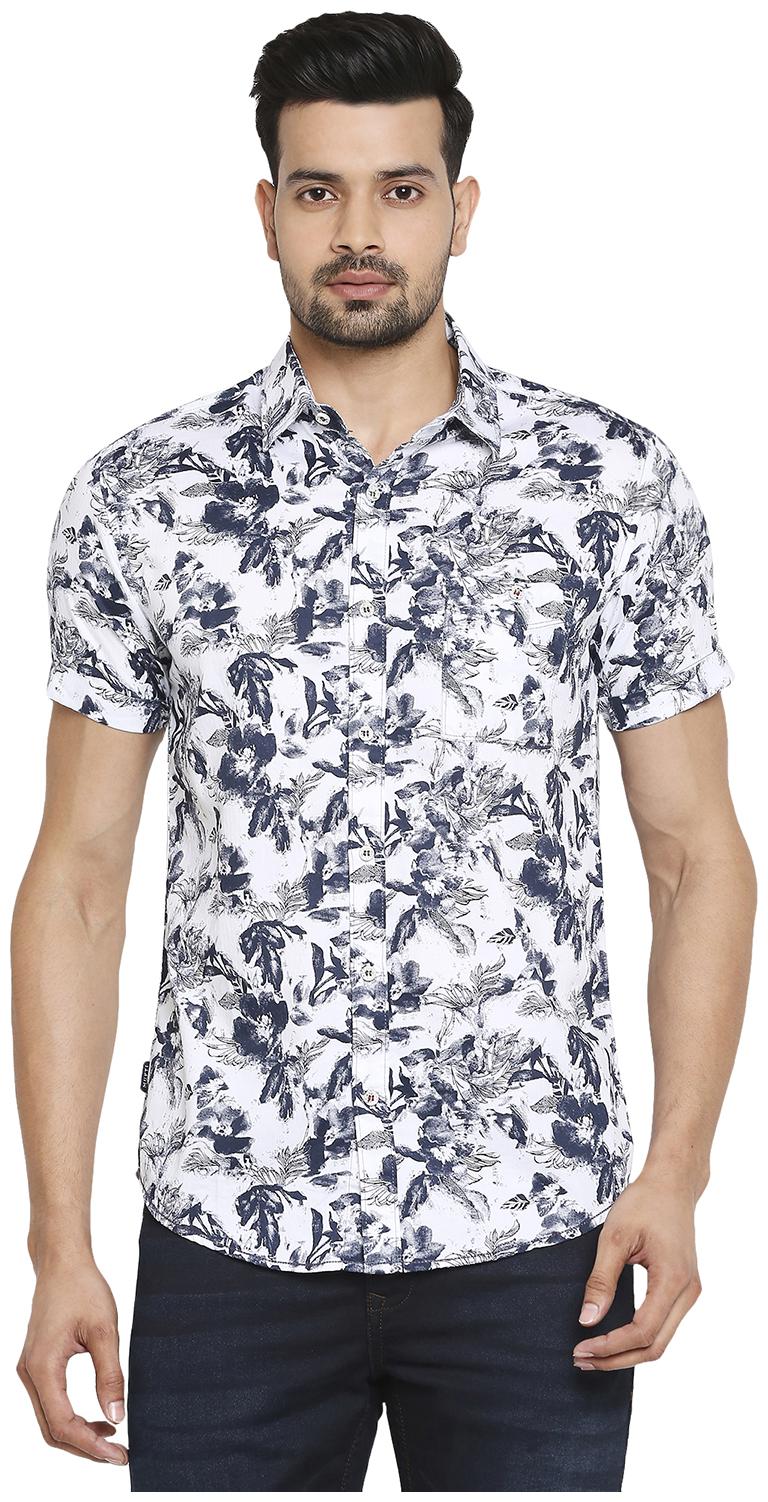

Mufti Men White Floral Slim Fit Casual Shirt