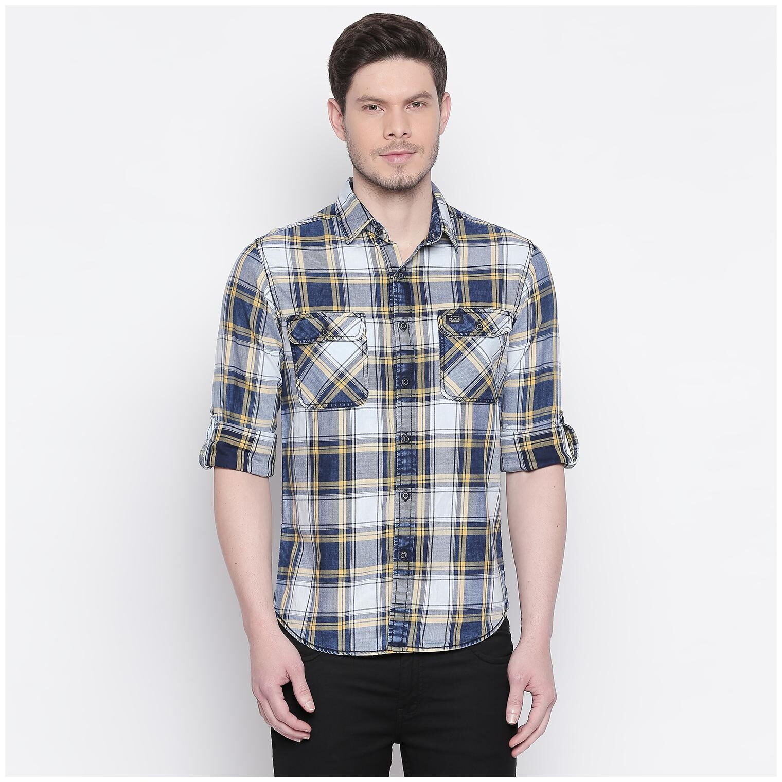 

Mufti Men Blue Checked Slim Fit Casual Shirt