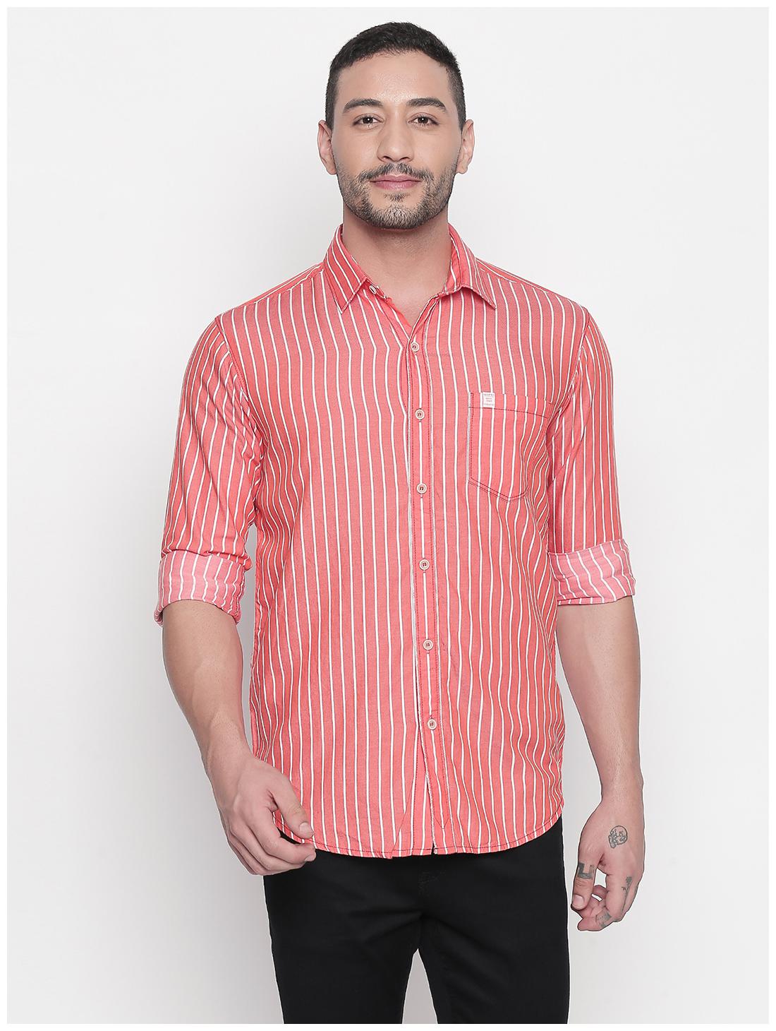 

Mufti Cotton Striped Orange Color Casual Shirt For Men
