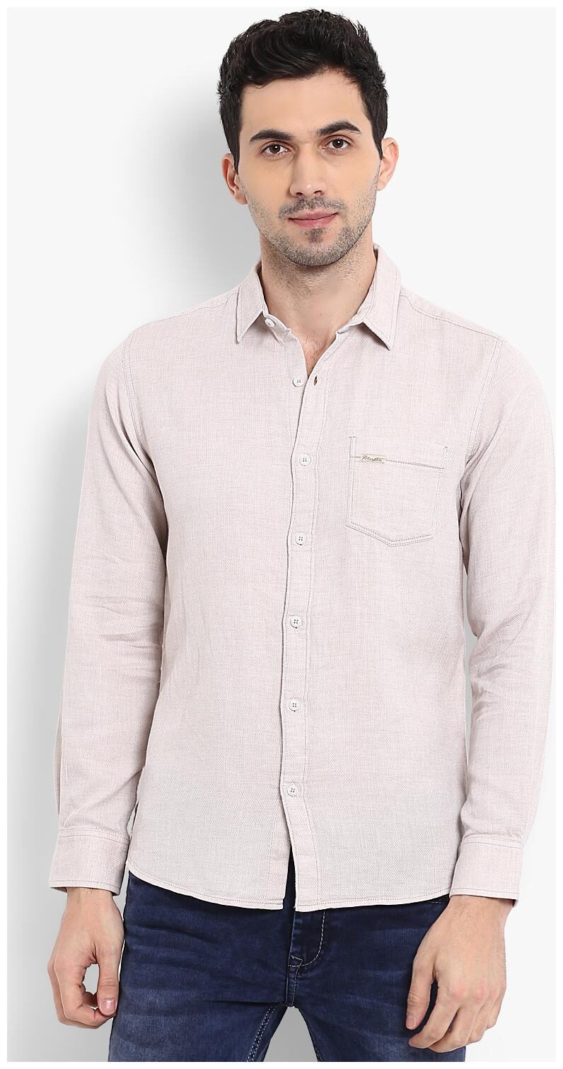 

Mufti Men Beige Solid Slim Fit Casual Shirt