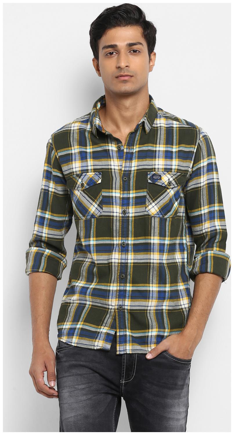 

Mufti Men Green Checked Slim Fit Casual Shirt