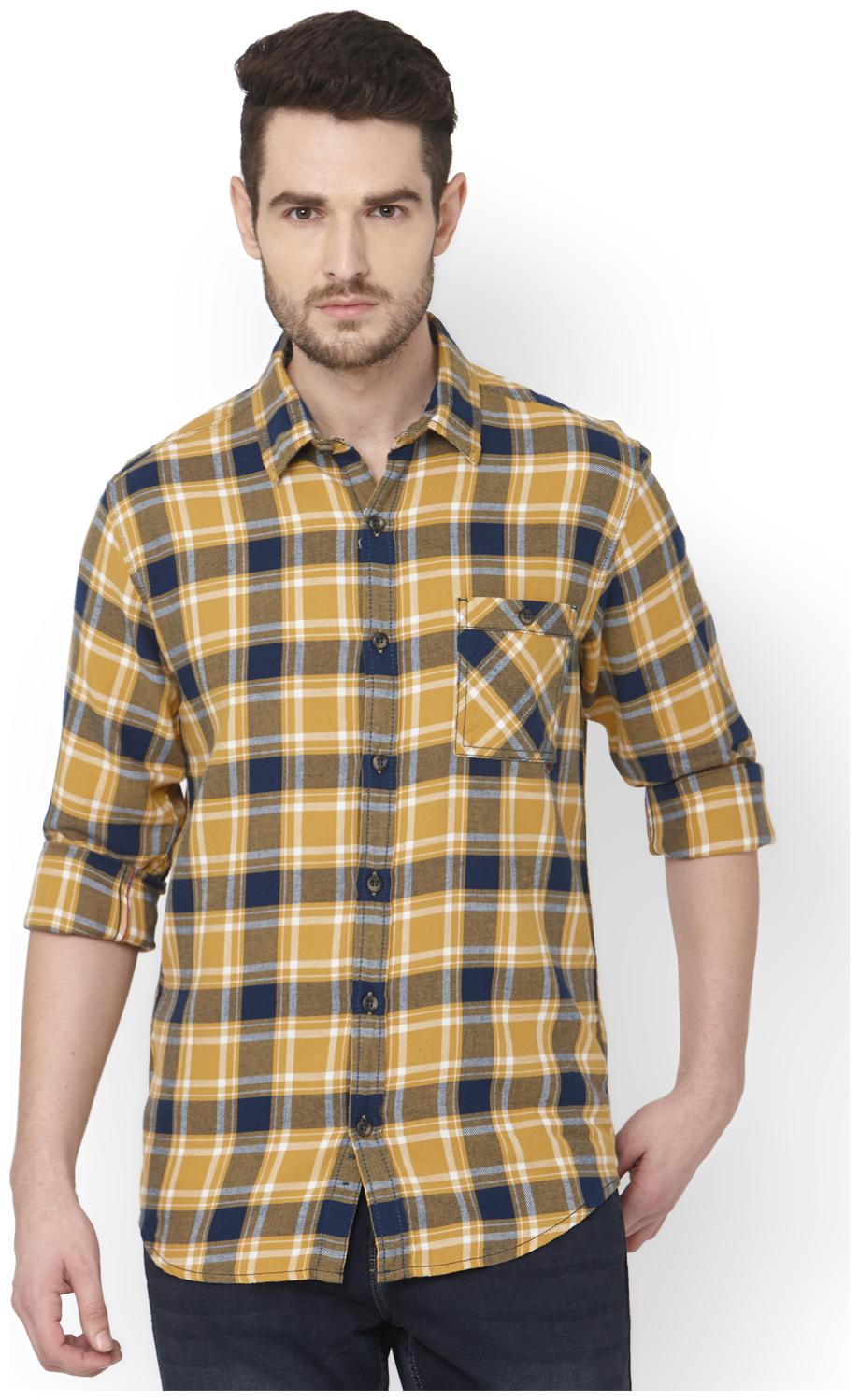 

Mufti Men Yellow Checked Slim Fit Casual Shirt