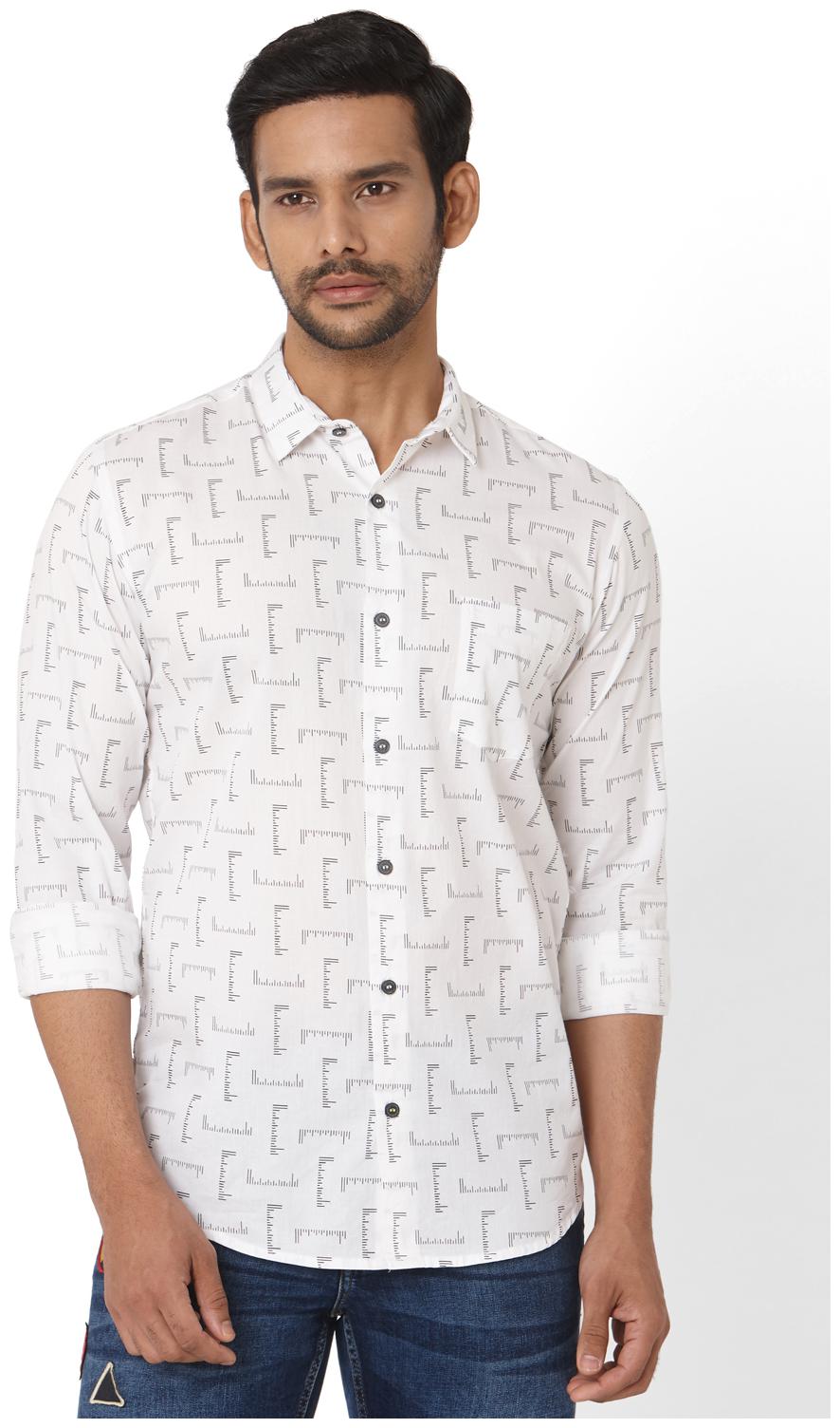 

Mufti Men White Printed Slim Fit Casual Shirt