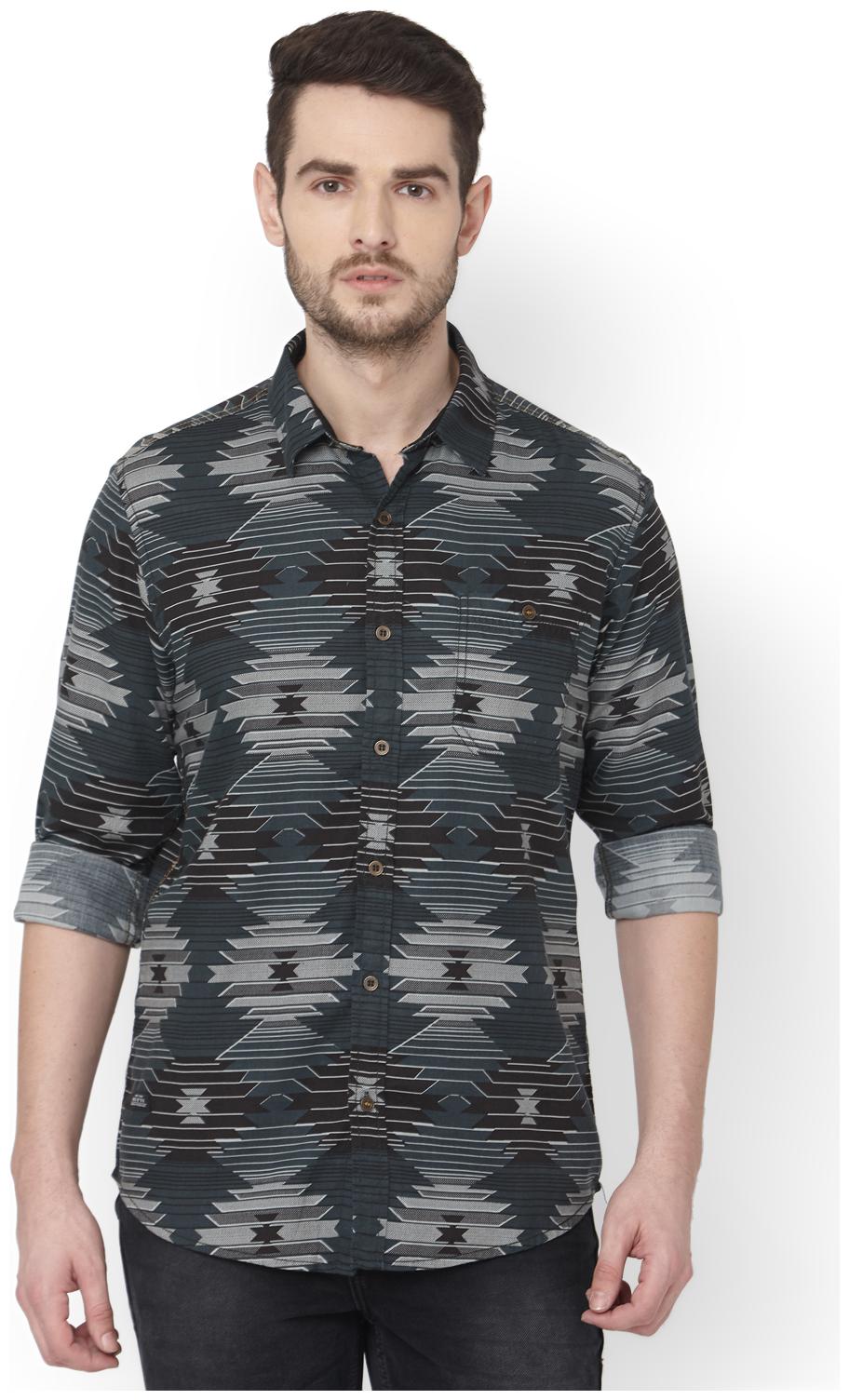 

Mufti Men Green Printed Slim Fit Casual Shirt