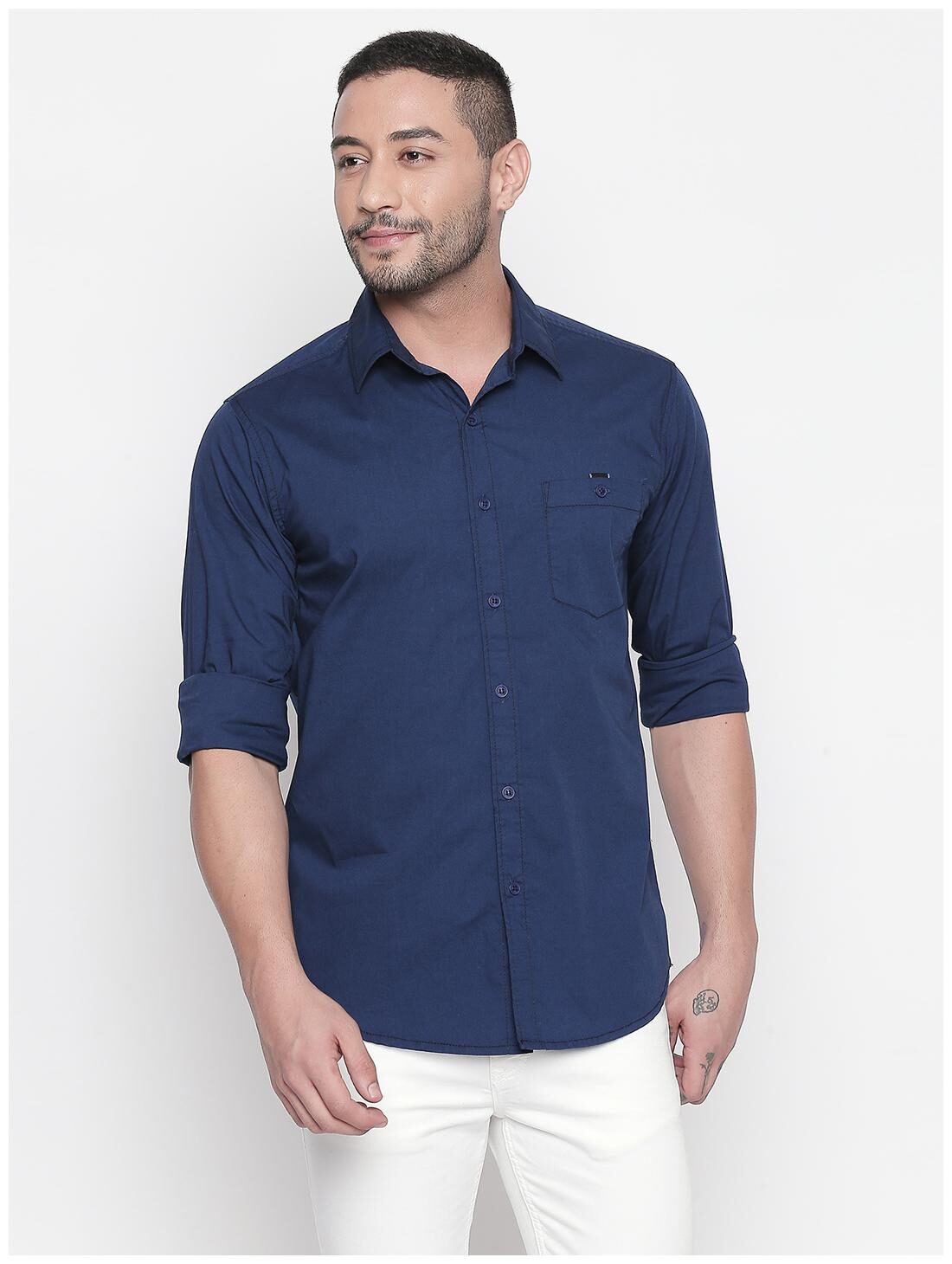 

Mufti Men Blue Solid Slim Fit Casual Shirt