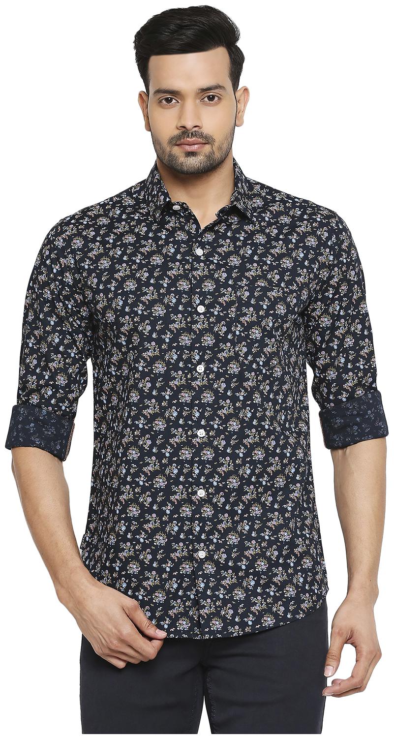 

Mufti Men Navy Blue Floral Slim Fit Casual Shirt