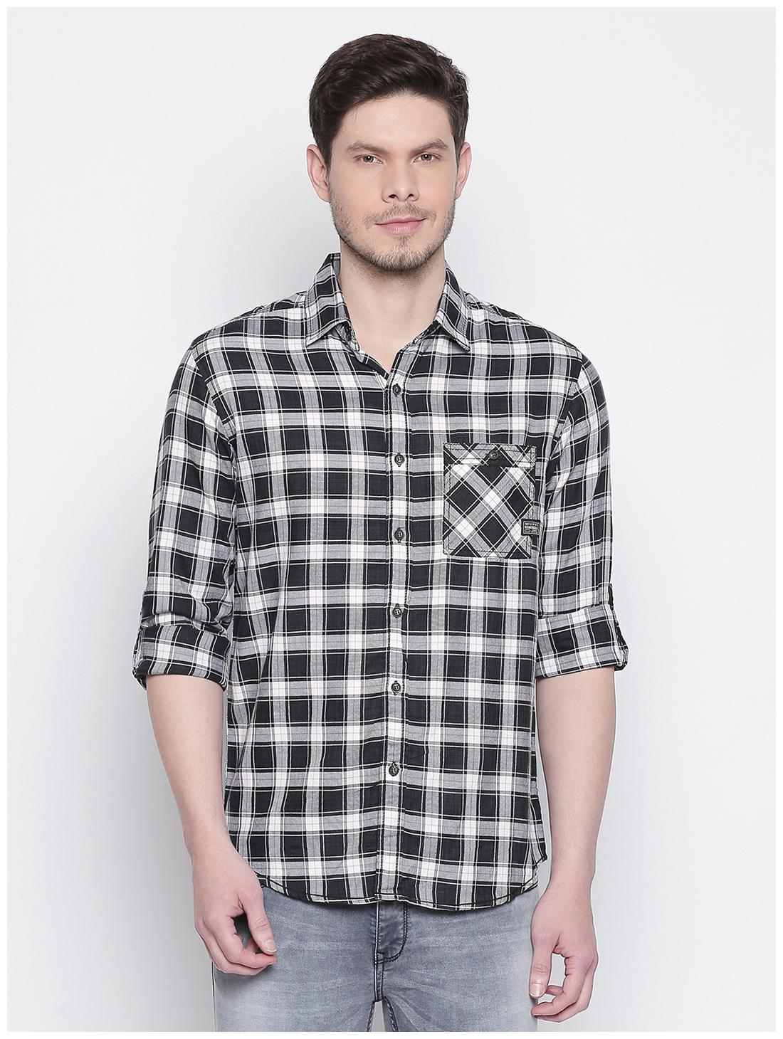 

Mufti Men Grey Black Checked Slim Fit Casual Shirt