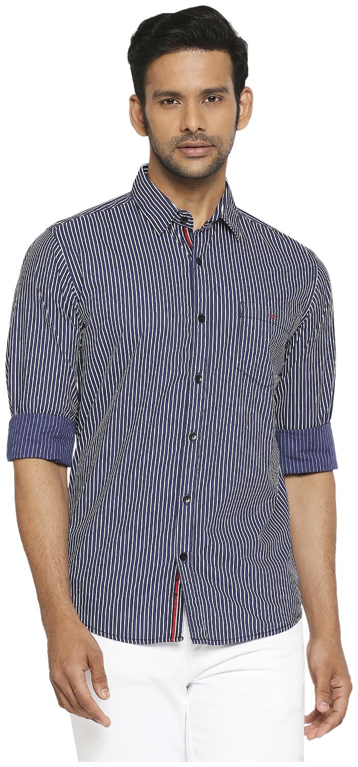 

Mufti Men Navy Blue Vertical Stripes Slim Fit Casual Shirt