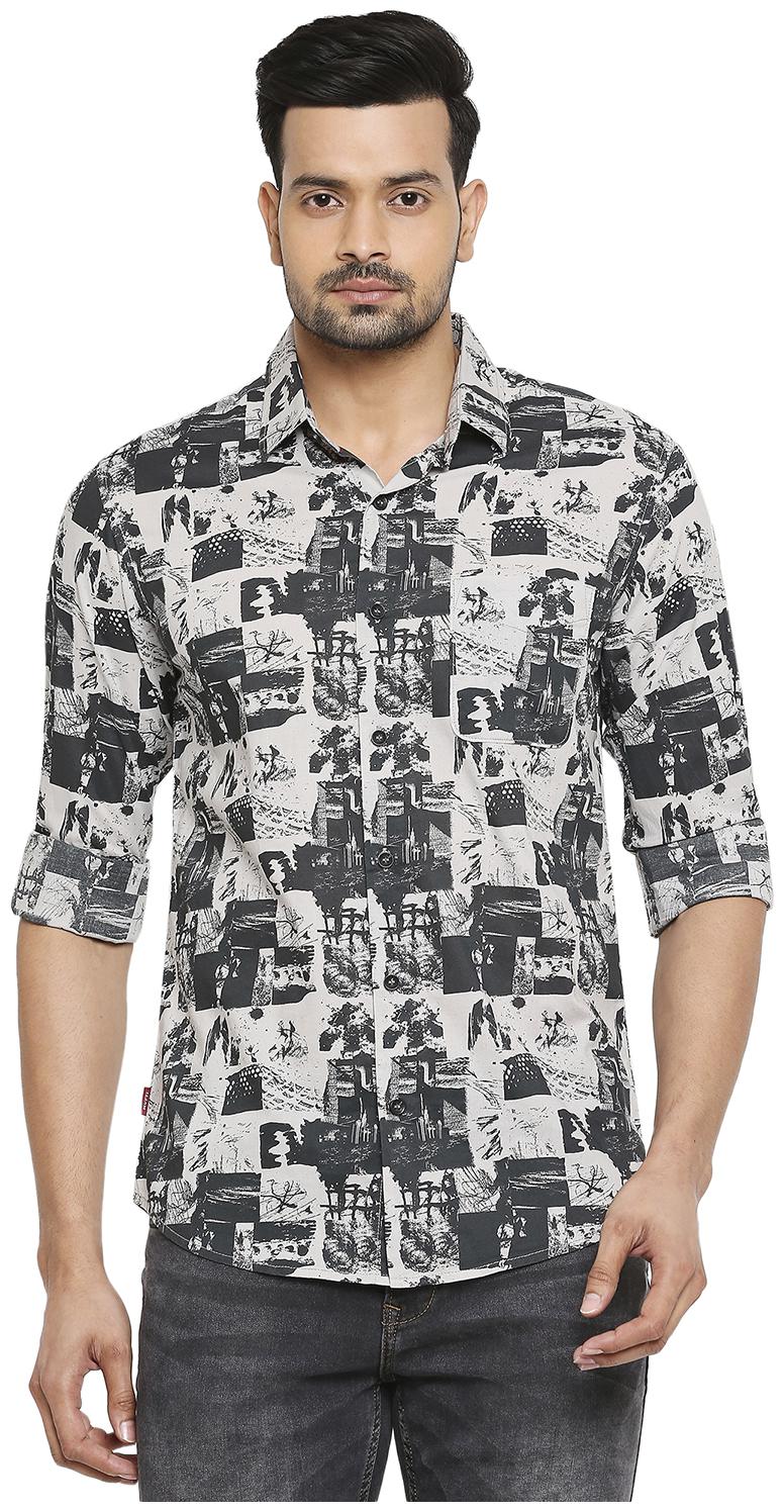 

Mufti Men Grey Printed Slim Fit Casual Shirt