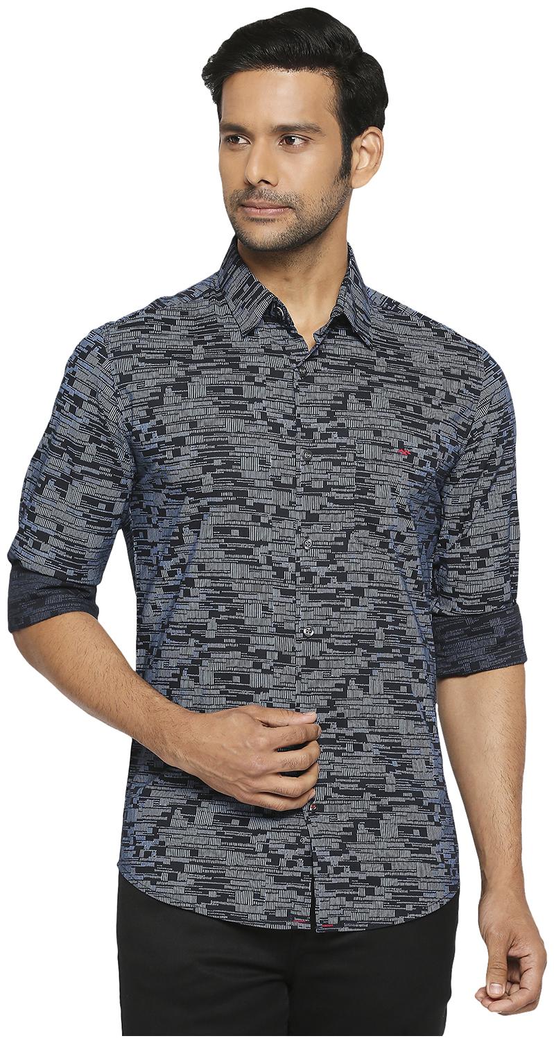 

Mufti Men Navy Blue Abstract Slim Fit Casual Shirt
