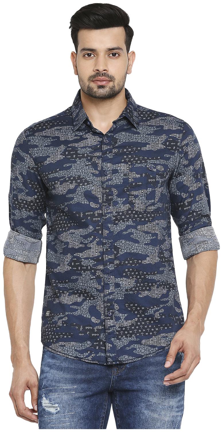 

Mufti Men Navy Blue Printed Slim Fit Casual Shirt