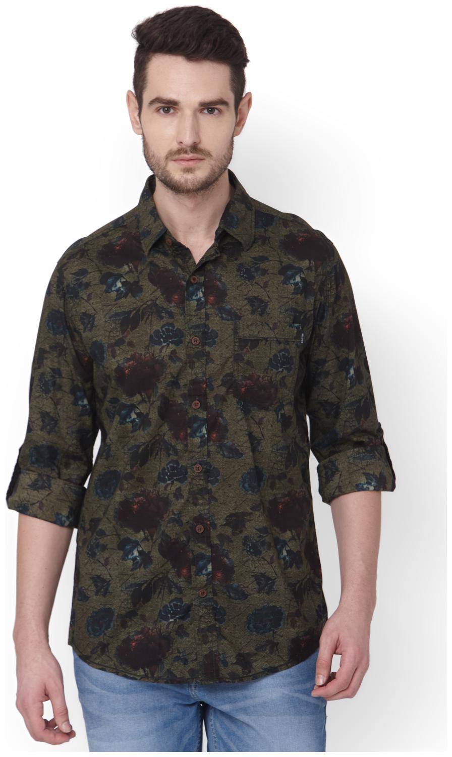 

Mufti Cotton Floral Olive Color Casual Shirt For Men
