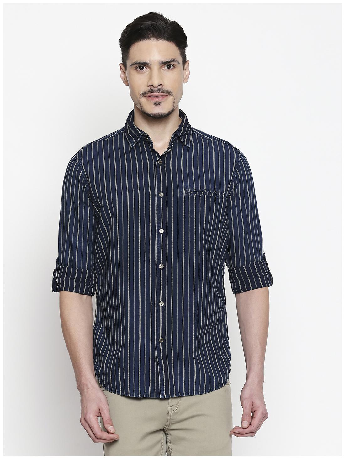 

Mufti Cotton Striped Blue Color Casual Shirt For Men