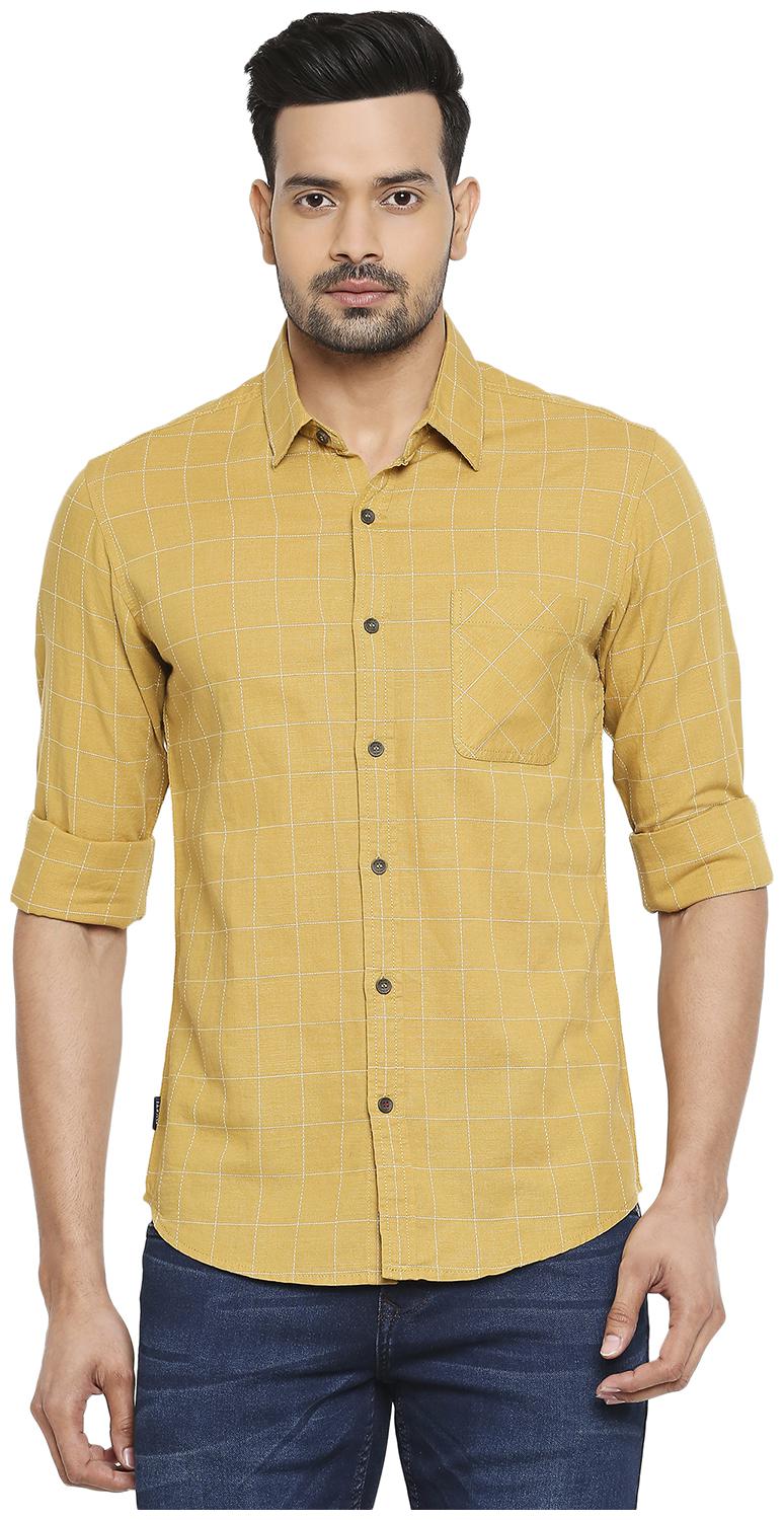 

Mufti Men Yellow Checked Slim Fit Casual Shirt