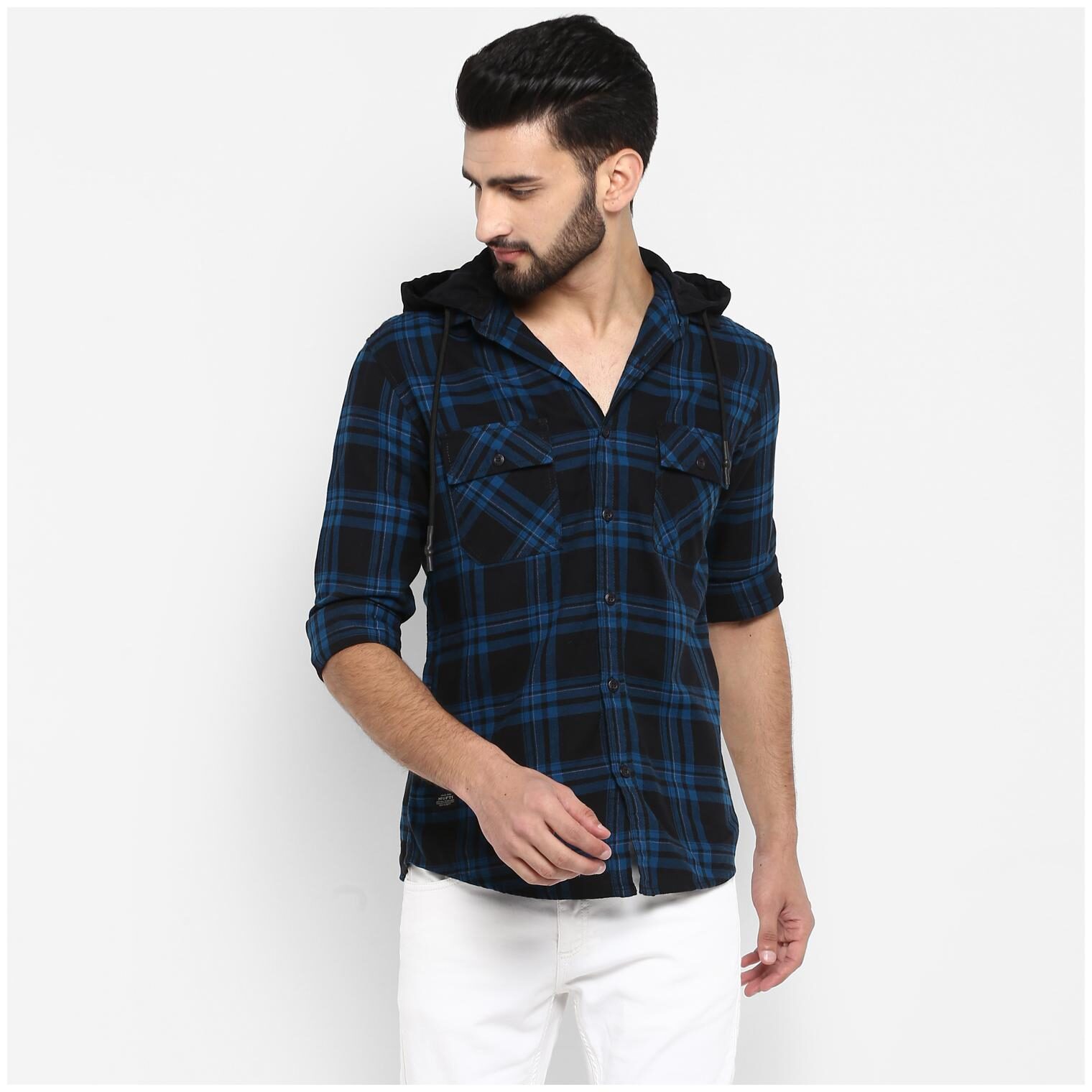 

Mufti Men Blue Checked Slim Fit Casual Shirt