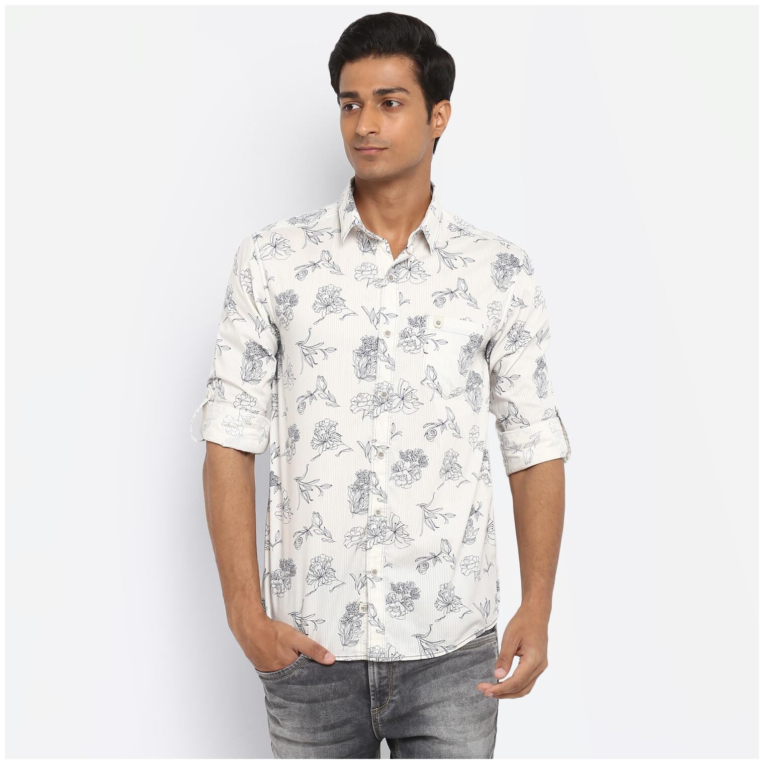 

Mufti Men White Floral Regular Fit Casual Shirt