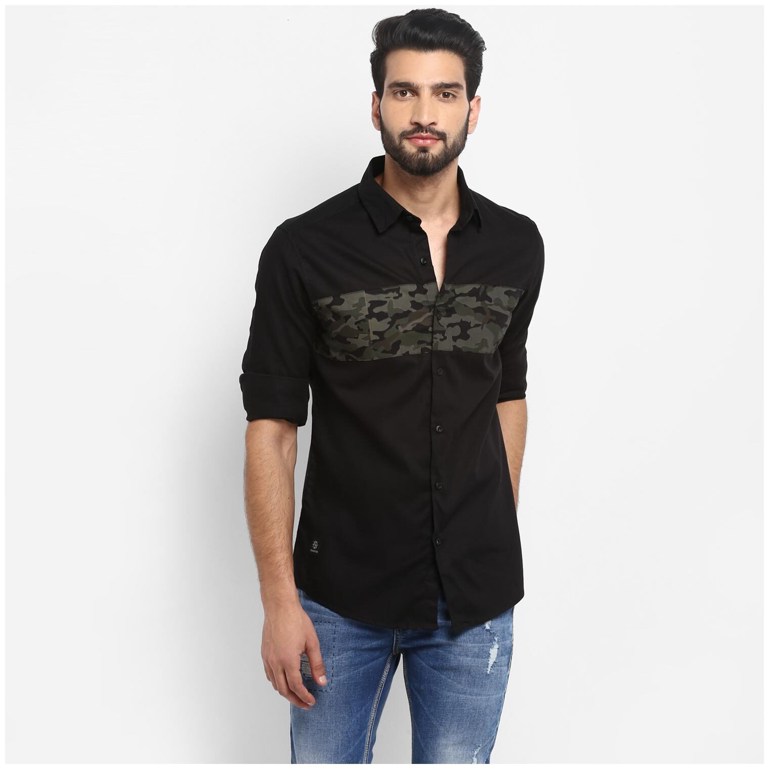 

Mufti Men Black Printed Regular Fit Casual Shirt