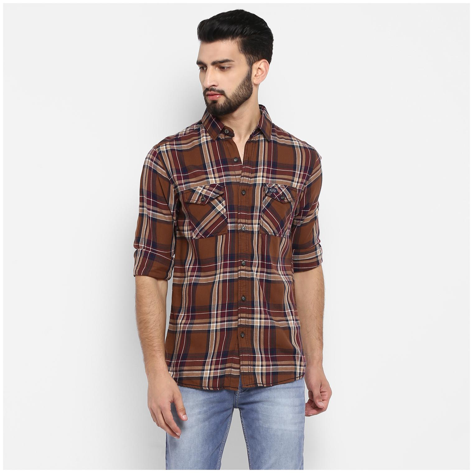 

Mufti Men Brown Checked Slim Fit Casual Shirt