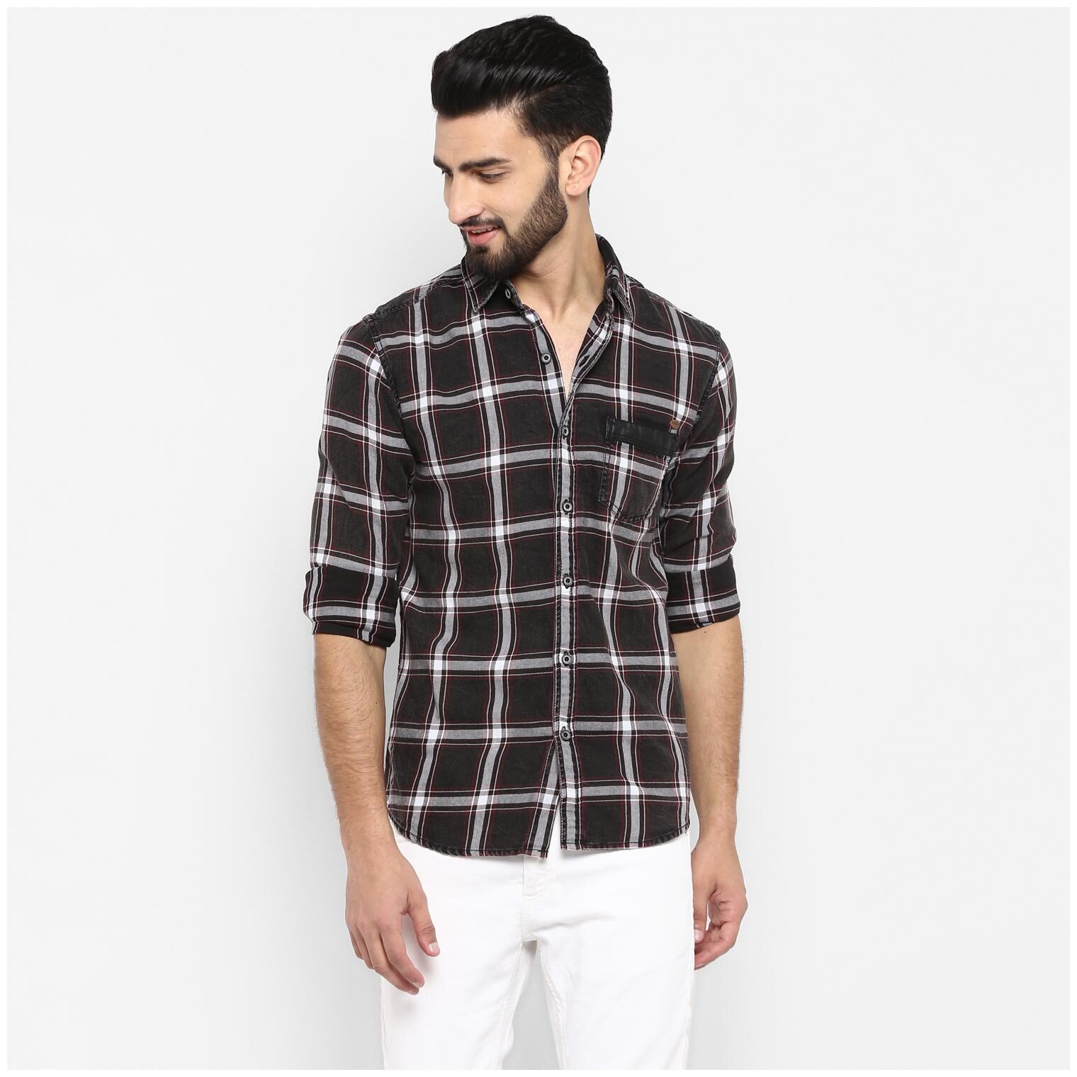 

Mufti Men Black Checked Regular Fit Casual Shirt