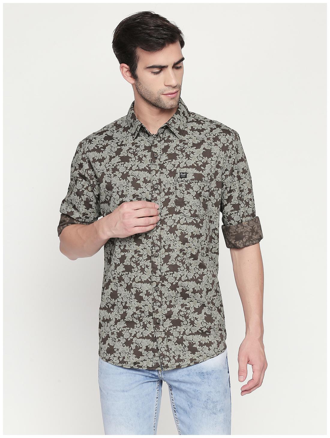 

Mufti Cotton Printed Olive Color Casual Shirt For Men