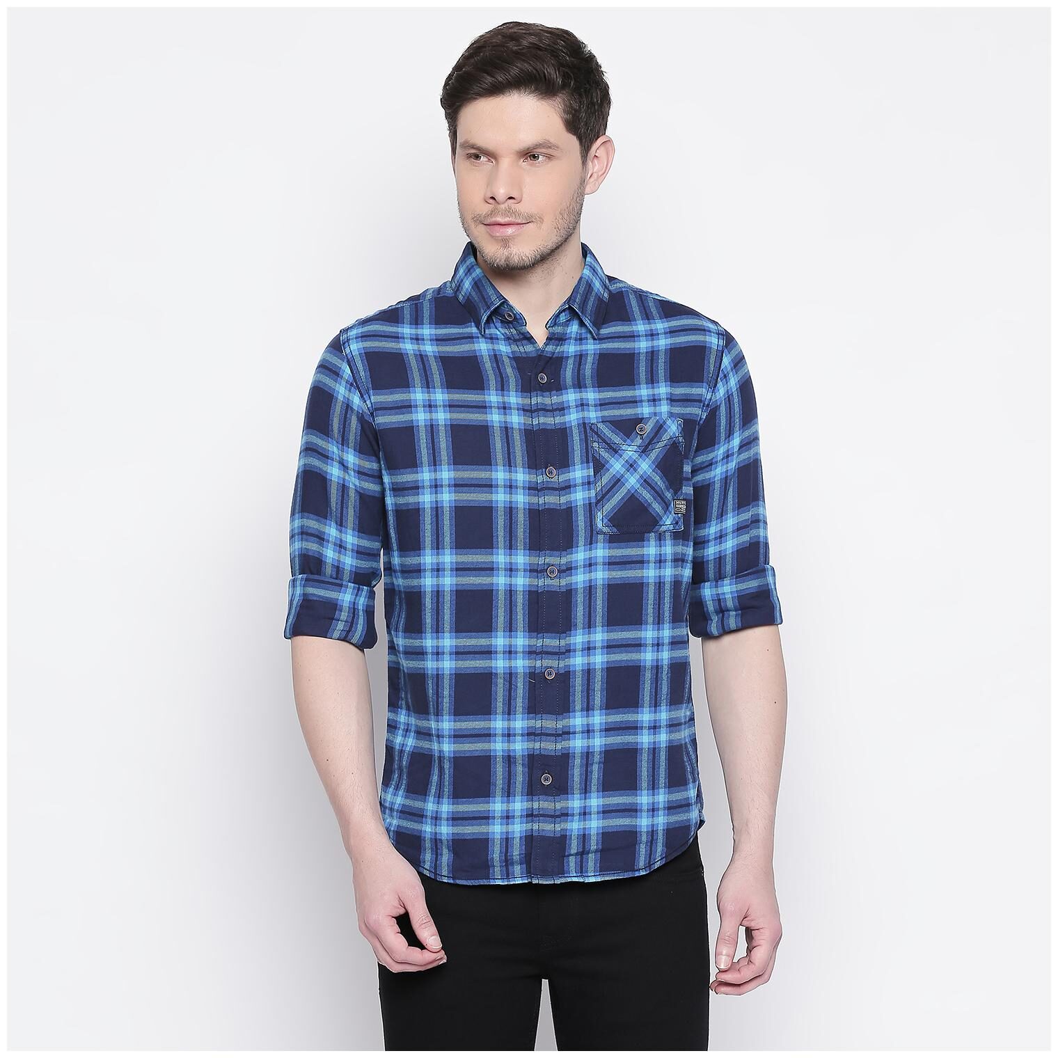 

Mufti Men Blue Checked Slim Fit Casual Shirt