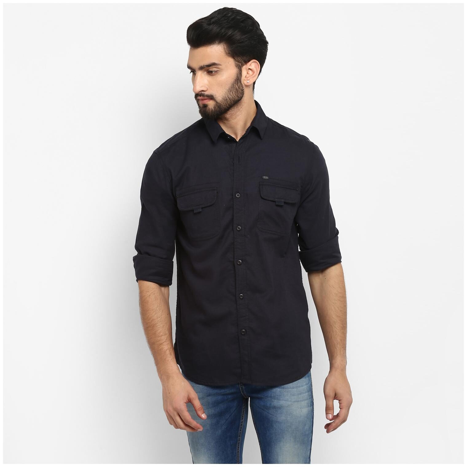 

Mufti Men Blue Solid Slim Fit Casual Shirt