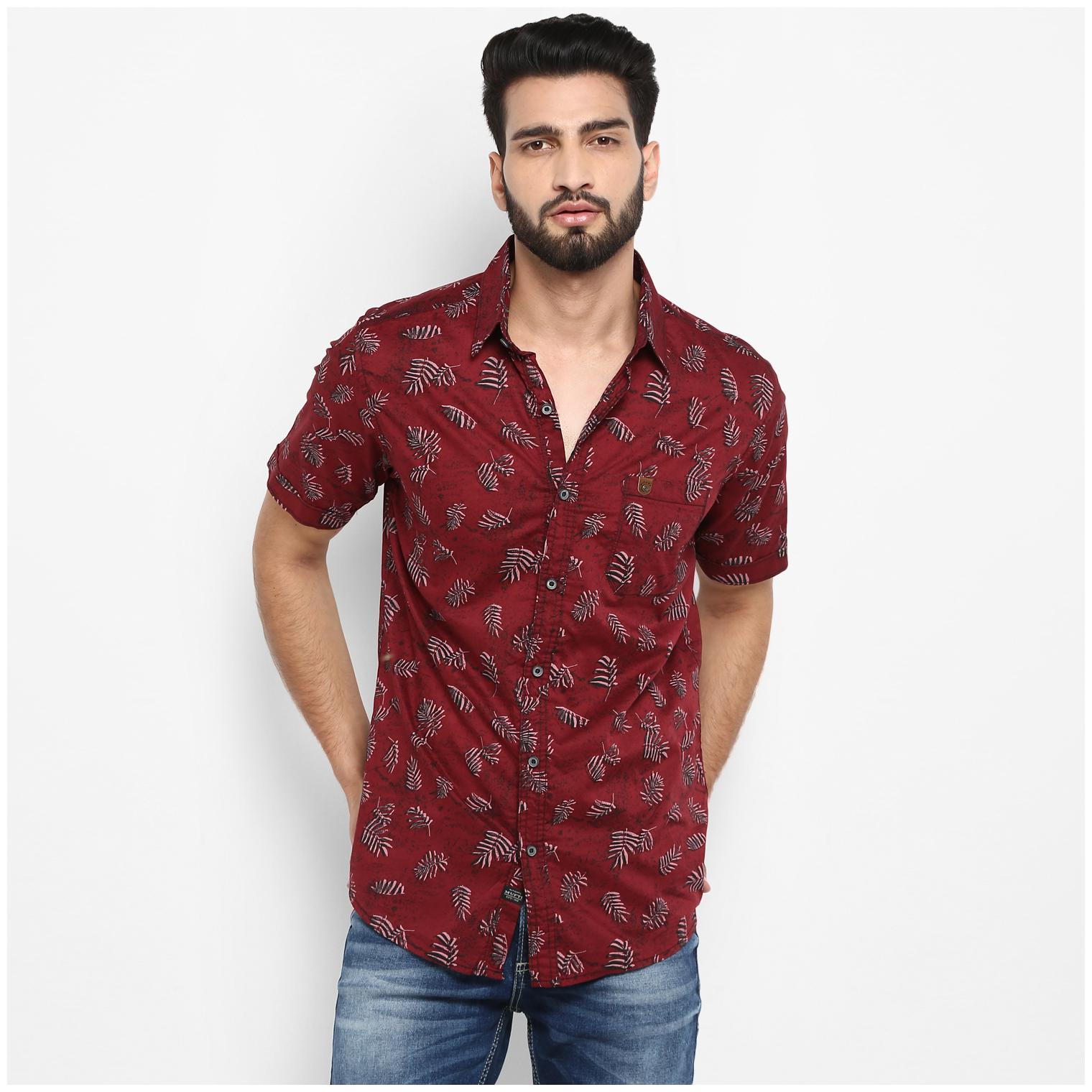 

Mufti Men Maroon Printed Regular Fit Casual Shirt