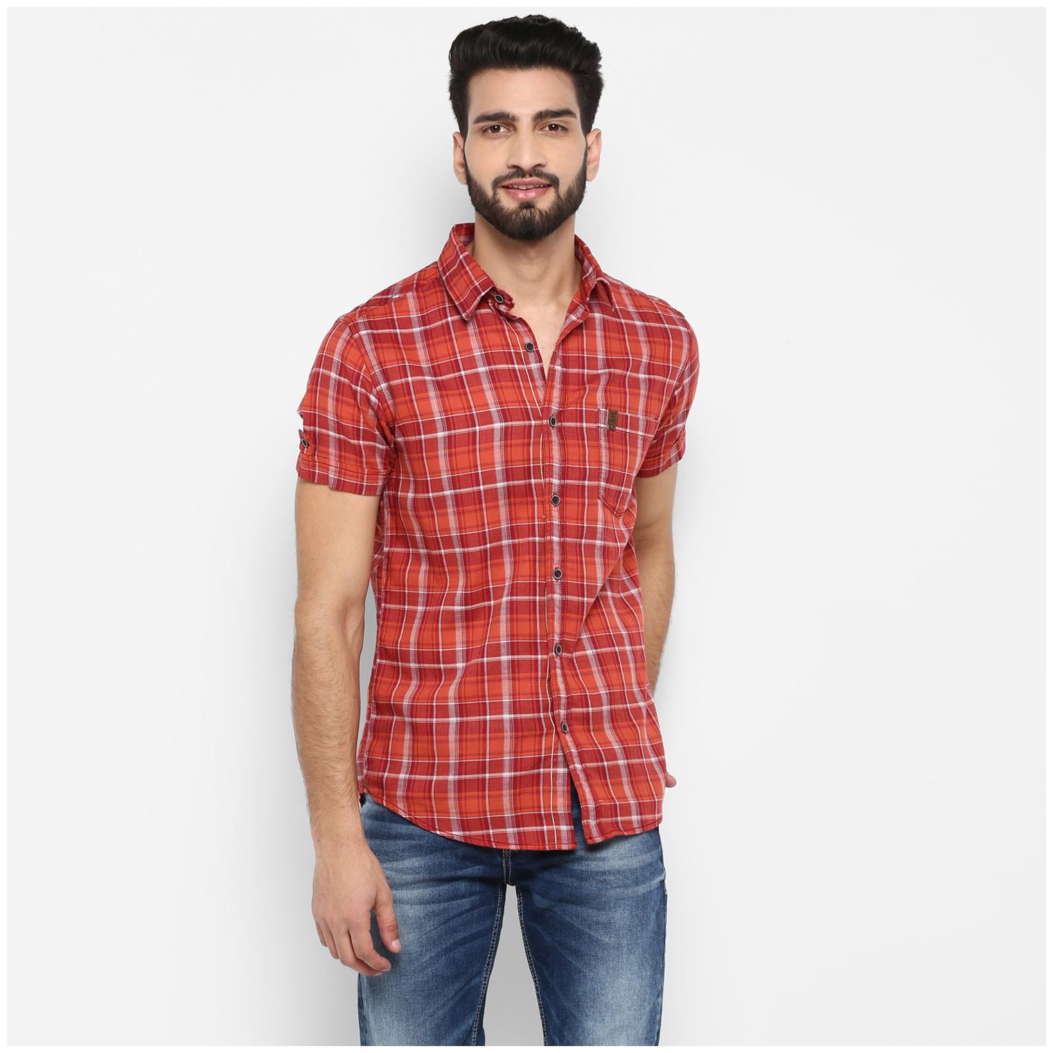 

Mufti Men Red Checked Slim Fit Casual Shirt