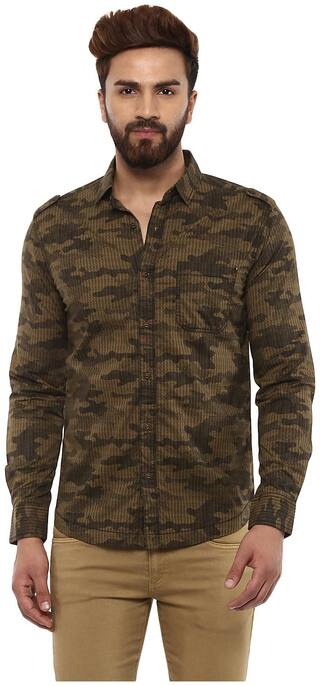 Mufti Men Green Printed Slim Fit Casual Shirt