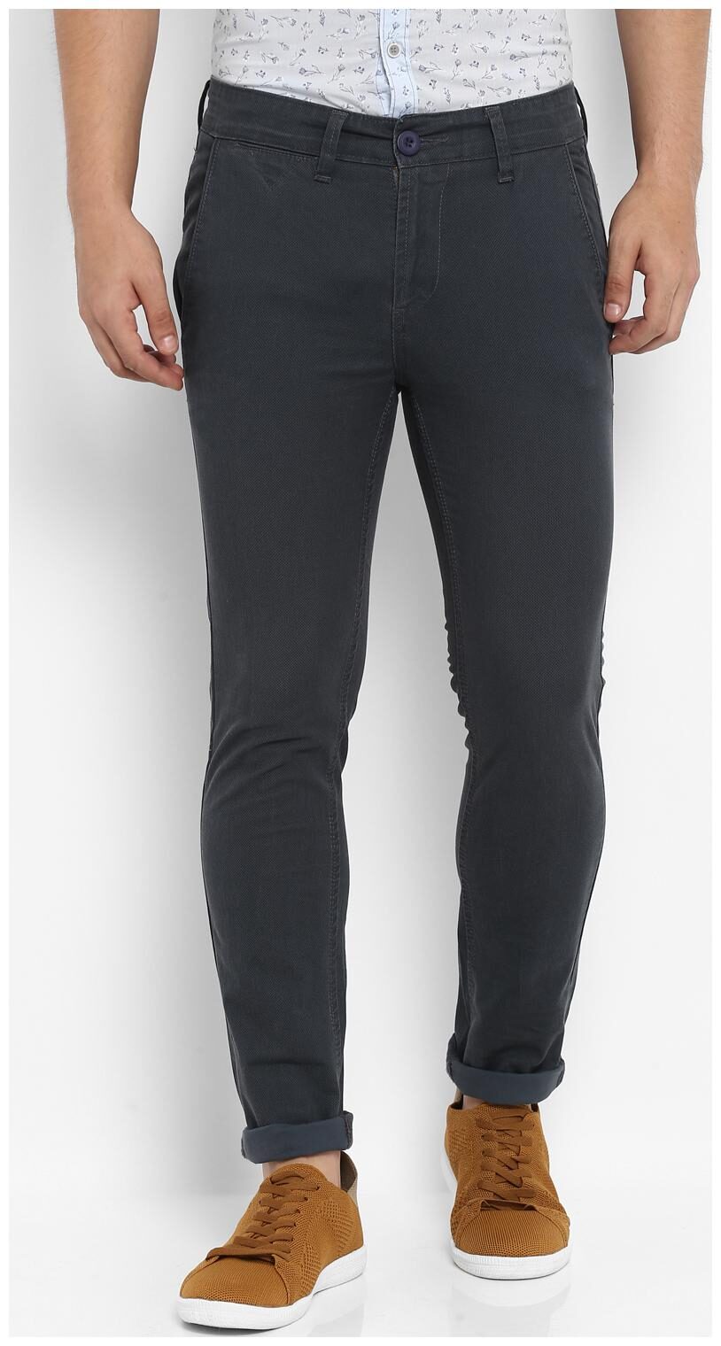 

Mufti Men Grey Solid Slim fit Regular trousers