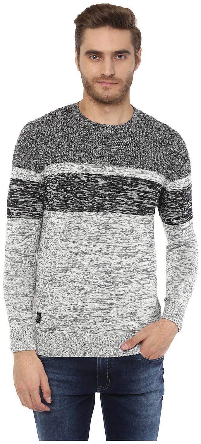 

Mufti Men Grey Round neck Longline sweater