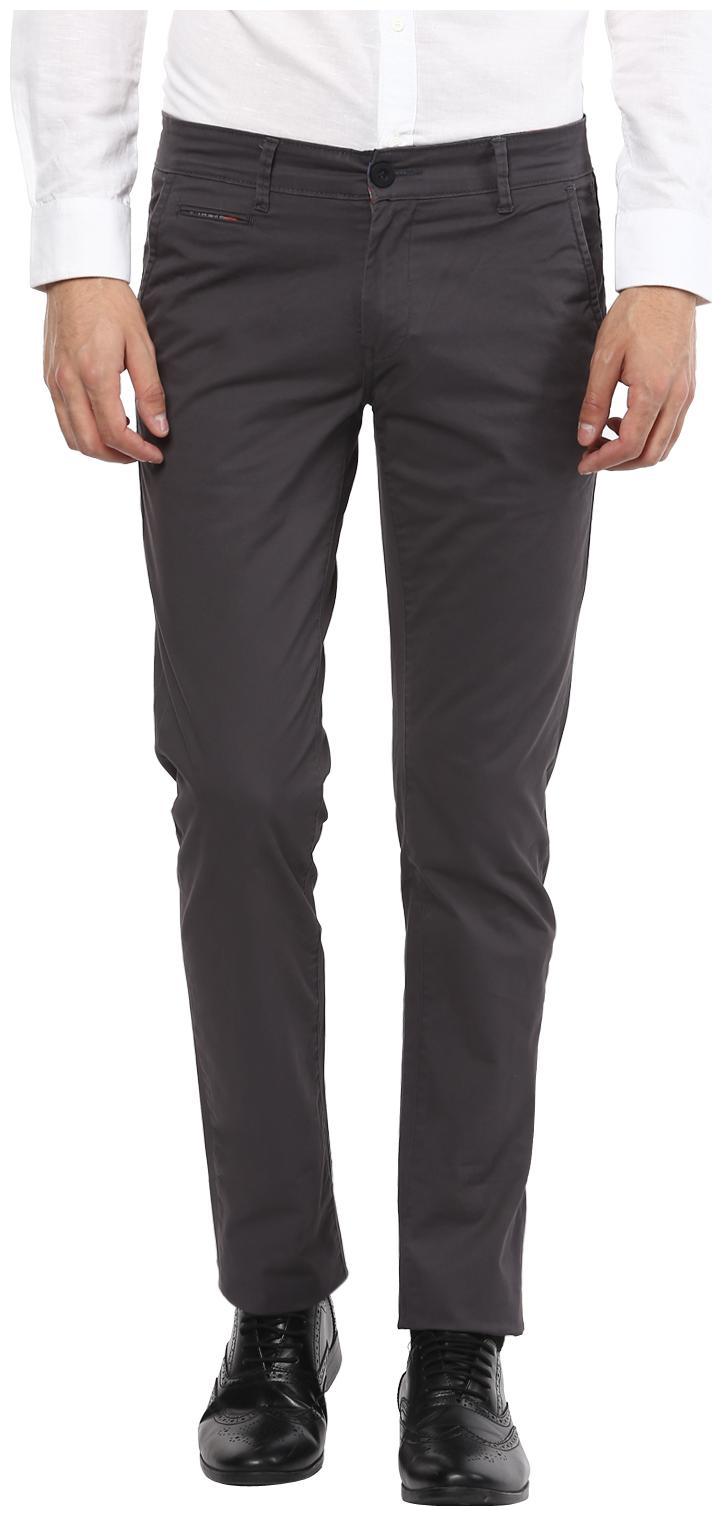 

Mufti Men Grey Solid Slim fit Regular trousers