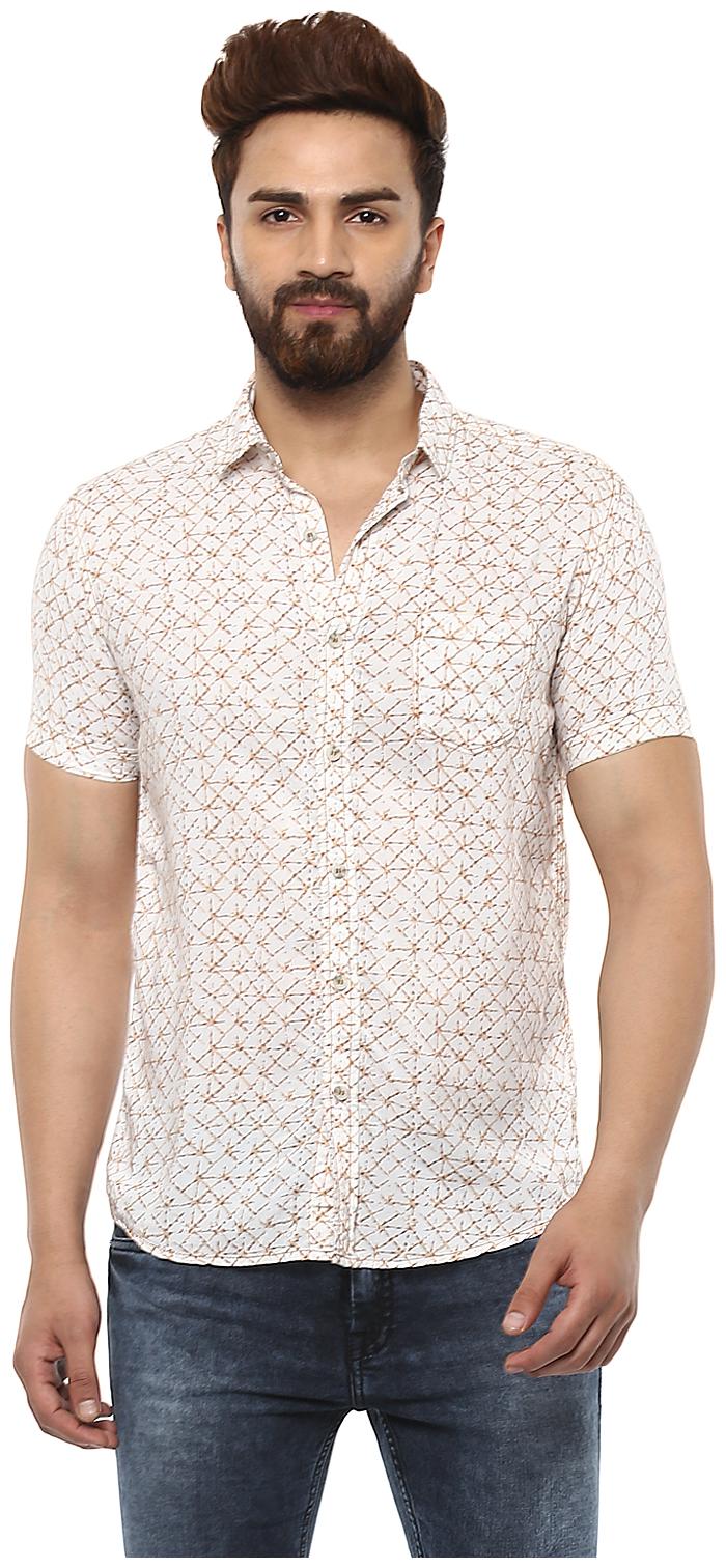 

Mufti Men Beige Printed Slim Fit Casual Shirt